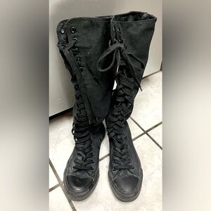 Converse All-Star Hi-Tops Knee High Lace Up Zip Up black on black shoes